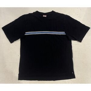 Vintage Union Bay Stripe Shirt Mens M Black Blue USA Short Sleeve Cotton